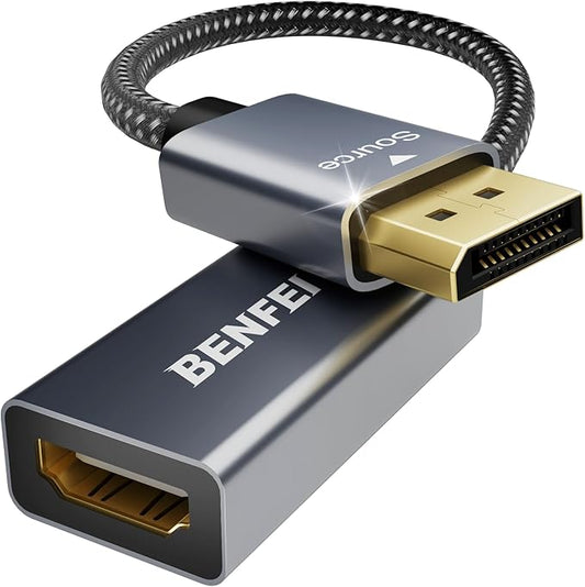 BENFEI 4K DisplayPort to HDMI Adapter Cable, (2K 60Hz, 1080p 120Hz) Uni-Directional Display Port to HDMI Monitor Converter Compatible for HP, Dell, GPU, AMD, NVIDIA, More. Male to Female