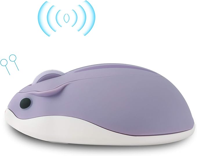 elec Space Cute Animal Hamster Shape Wireless Mouse - Silent, 3-Button Design for Laptop & PC; Includes Random Color Cable Clip - Perfect Computer Mouse(Purple)