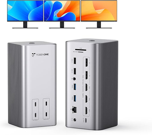 TobenONE 20-in-1 Docking Station 3 Monitors for MacBook, Triple 4K@60Hz Monitor Docking Station with 3 HDMI, 2 DP, 45W PD,150W Charger, 6 USB Ports, Driver-Based,for M1/M2/M3/M4/M5/Windows/Chrome OS