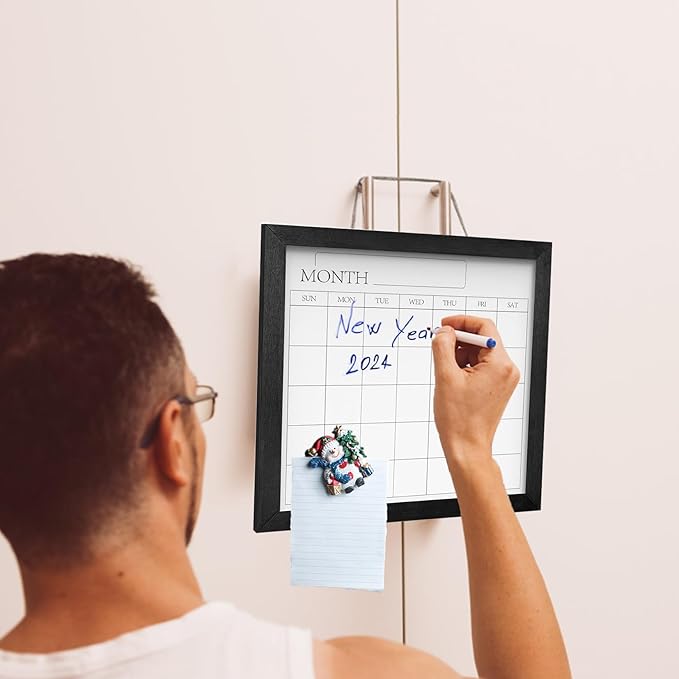 Umtiit Monthly Calendar Dry Erase Whiteboard 11.8 x 11.8 inch(30 x 30 cm), Black Wood Frame, Magnetic Surface Whiteboard for Planning/Schedule/School Timetable/Memo(YLBB-3030BK,US)