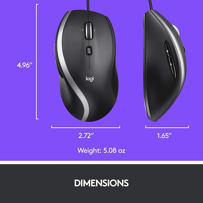 Logitech M500s Advanced Corded Mouse with Advanced Hyper-Fast Scrolling & Tilt, Customizable Buttons, High Precision Tracking with DPI Switch, USB Plug & Play