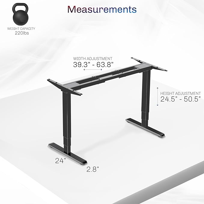 VIVO Electric Sit Stand Dual Motor Desk Frame for 40 to 84 inch Table Tops, 3 Stage Legs, Height Adjustable, Memory Controller, Frame Only, Black, DESK-EV02RB