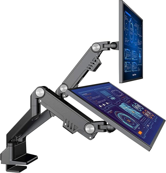 AVLT Dual Monitor Arm 17"-35" | Full Motion Desk Mount for 2 Flat/Curved Screens | Height Adjustable Swivel Tilt Rotation | Heavy-Duty VESA Mount with C-Clamp/Grommet & Cable Management – Black