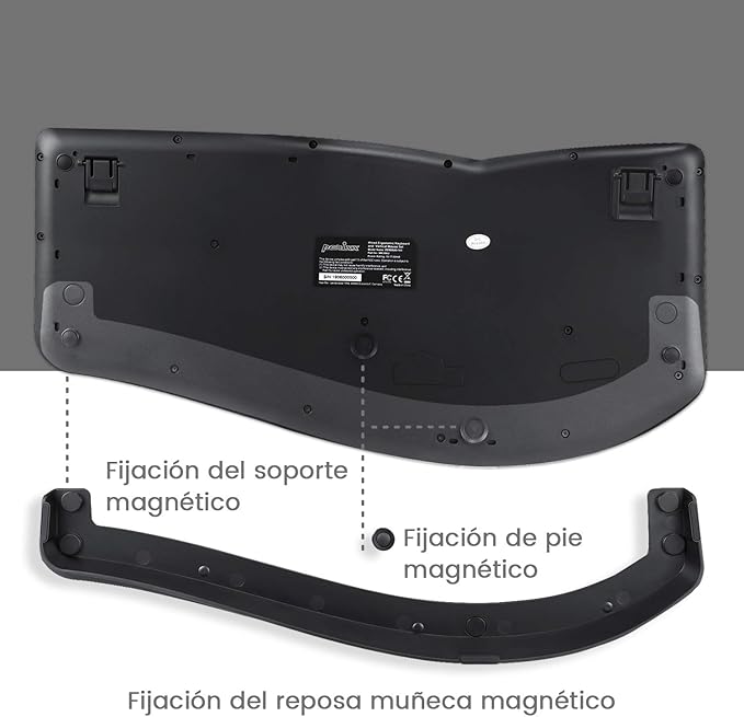 Perixx PERIDUO-605 ES, Pack de Teclado Ergonómico Inalámbrico - separación de teclas y Ratón Vertical con reposa muñeca y Teclas de Membrana Low Profile - QWERTY Español