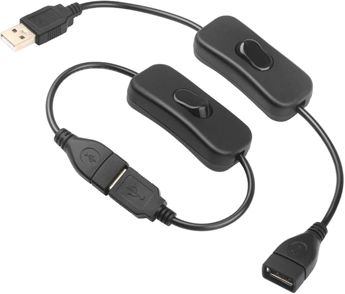 ELECTOP 2 Pack Male to Female USB Cable with On/Off Switch, USB Extension Inline Rocker Switch for Driving Recorder, LED Desk Lamp, USB Fan, LED Strips