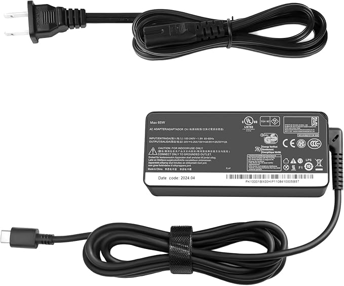 2 Prong 65W USB-C AC Adapter Compatible with Lenovo Thinkpad T480 T480s T490 T490s T495 T495s T580 T590 E480 E490 E490s E495 E580 E590 E595 X1 Carbon X395 Power Cord