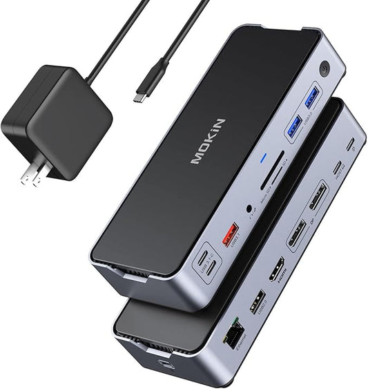 8K USB C Laptop Docking Station Dual Monitor,MOKiN Docking Station 3 Monitors with 2*DisplayPort,HDMI,15 in 1 USB C Dock 100W PD,6*USB Ports,Ethernet,SD&TF,for Dell/HP/MacBook (Include Power Adapter)