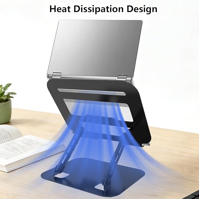 Adjustable Laptop Stand, Ultra Stable Metal Base Ergonomic Foldable Computer Riser for Desk Compatible with MacBook Pro/Air Notebook All Laptop Under 16 Inches (Black)