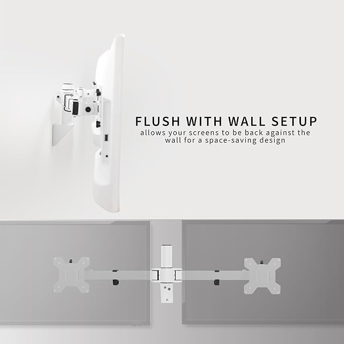 VIVO Premium Dual 21 to 32 inch LCD LED Monitor Wall Mount, Heavy Duty Telescoping Arms, Flush Wall Setup, Fits 2 Screens, White, MOUNT-TS32W