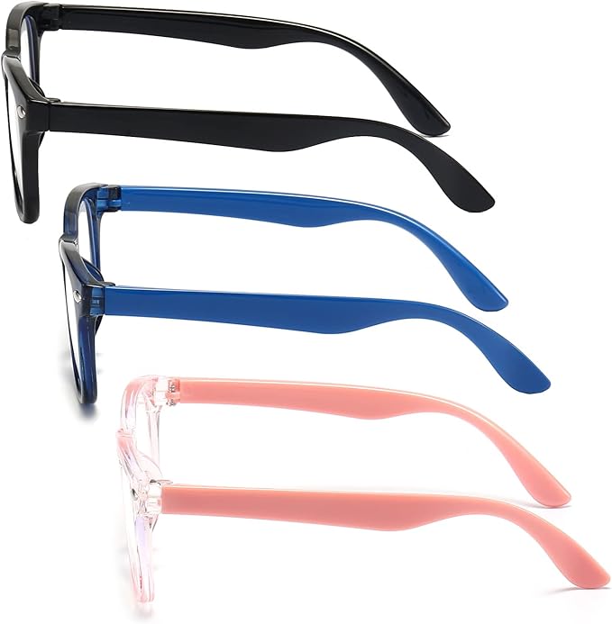 Kids Blue Light Blocking Glasses 3 Pack Fanngo Kids Computer Reading Glasses for Boys And Girls Age 3-9 (Black + Dark blue + Light powder)