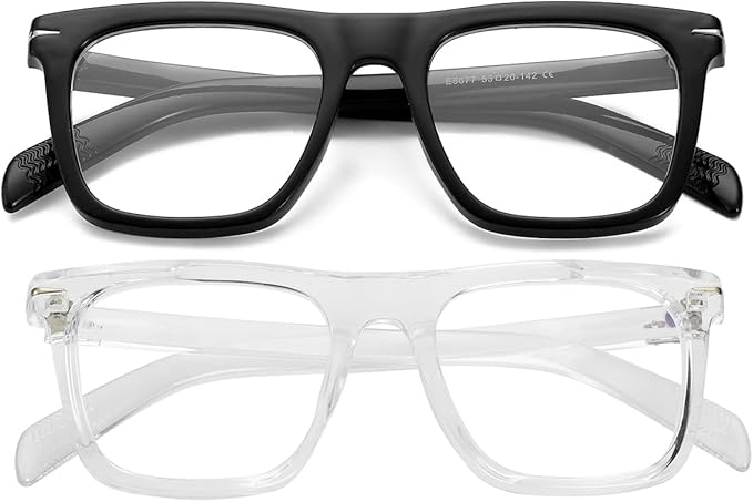 NIDOVIX Trendy Square Blue Light Blocking Glasses for Men Women, Fashion Frame Non-prescription Computer Glasses (Black+Transparent)
