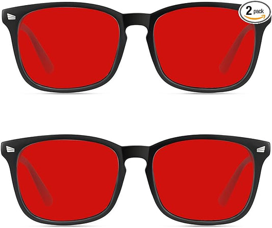 Red Lens Glasses Blue Light Glasses for Men Women - 99.9% Red Glasses Blue Light Blocking for Computer,Gaming,TV,Phone Screens - 2 Pair