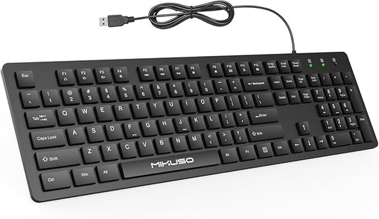 Fade-Proof Lettering Wired Keyboard Full Size - Black Office Keyboard With Laser Etched Keys, Integrated Bracket, Spill-Resistant Design 5.2ft Usb Cable For Windows - Ergonomic Typing For Home Office