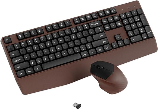 Wireless Keyboard and Mouse Combo, Ergonomic Keyboard with Wrist Rest, 2.4Ghz Wireless Connection, Compatible with PC/Laptop/Windows/Mac for Home and Office Use (Black Coffee)
