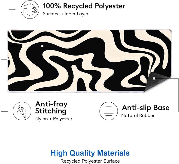 IMAYONDIA Black White Swirl DeskMat, Abstract Ink Liquid Waves Extended Gaming Mouse Pad Large, Retro Abstract Pattern Big Mouse Pad, Long Computer Keyboard Mouse Mat for Home Office Work 31.5x11.8