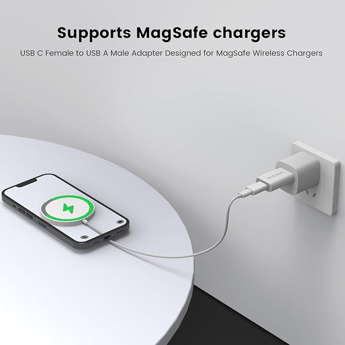 MOSWAG 3 Packs USB C Adapter USB C to USB Adapter USB Male to Type C Female Adapter Compatible with Apple MagSafe Charger,iMac,MacBook Pro,MacBook,Laptops,PC,Computers and More