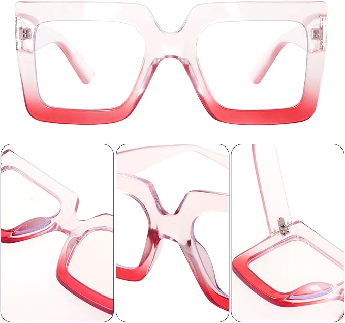 hoyuwak Oversized Square Blue Light Glasses Big Frame Computer Eyewear Thick Fashion Clear Glasses for Women Fashion