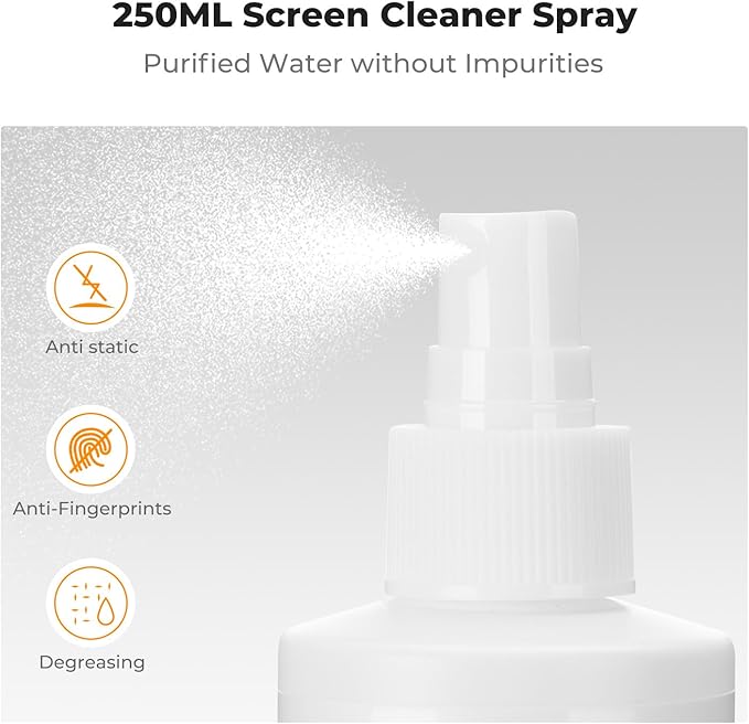 K&F CONCEPT 250ML Screen Cleaner Spray + Large Pearl Cloth + Microfiber Cloths*2 + 4 Brushes - Travel Size Electronic Cleaner for Car, Computer, Laptop, iPad, MacBook, Phone, Watch, Eyeglass