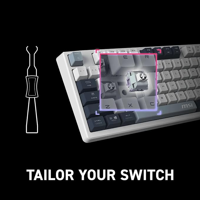 msi Forge GK600 TKL Wireless Sky - Mechanical Linear SWITCHES - Dye-Sublimated PBT Keycaps, Anti-Slip Base, RGB LED, USB 2.0, Bluetooth, 2.4 GHz - Tenkeyless