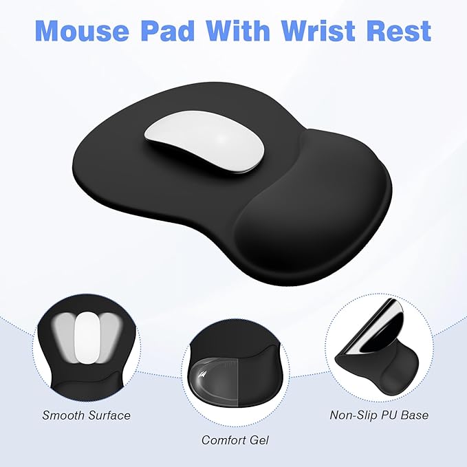 Ospelelf Keyboard Wrist Rest Set with Ergonomic Mouse Pad - 3-in-1 Memory Foam Support for Pain Relief, Office & Gaming with Coaster Black