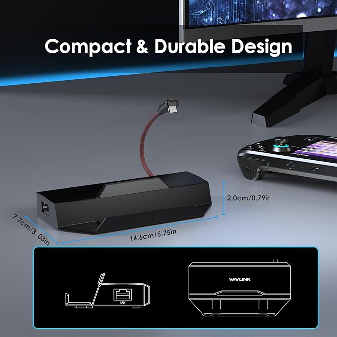 Steam Deck Dock, WAVLINK 6-in-1 Docking Station for Steam Deck/ROG Ally with 4K@144Hz HDMI 2.1, 100W PD in, 3X 10G USB 3.2, Gigabit RJ45