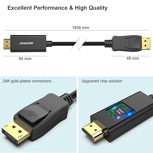 4K DisplayPort to HDMI 6 Feet Cable, Uni-Directional DP 1.2 Computer to HDMI 1.4 Screen Gold Plated Cord for Lenovo, HP, ASUS, Dell and Other Brands