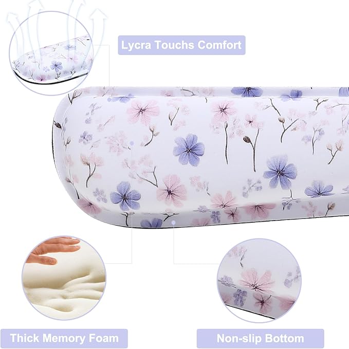 MEGREZ 4-in-1 Ergonomic Memory Foam Wrist Rest Set, Desk Pad, Mouse Pad with Wrist Rest, Keyboard Pad, Suitable for Office Workers, Programmers & Gamers–Relieve Typing & Gaming Fatigue, White Flower
