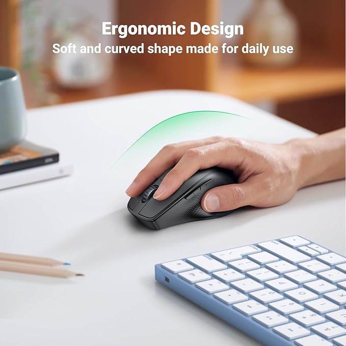 UGREEN Wireless Ergonomic Bluetooth 5.0 Mouse for Laptop, 2.4G Cordless Mouse with USB Receiver, 1000/1600/2000/4000 DPI, 5 Buttons Silent Mice for MacBook, PC, Desktop, Chromebook, Black