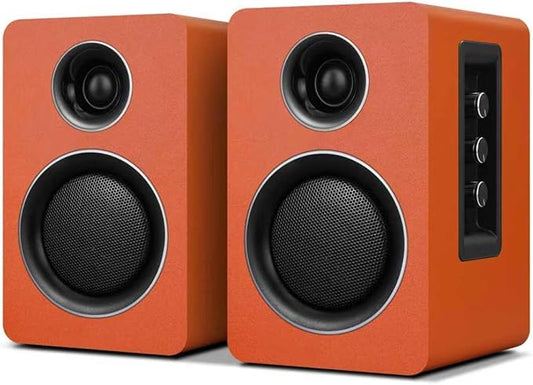 Computer Speakers for Desktop PC, Active Bookshelf Speaker with 3‘’ Carbon Fiber Woofer and Silk Film Tweeter ,Supports Bluetooth 5.3, USB-C, AUX/RCA Input for Record Player TV - Orange Stereo Set