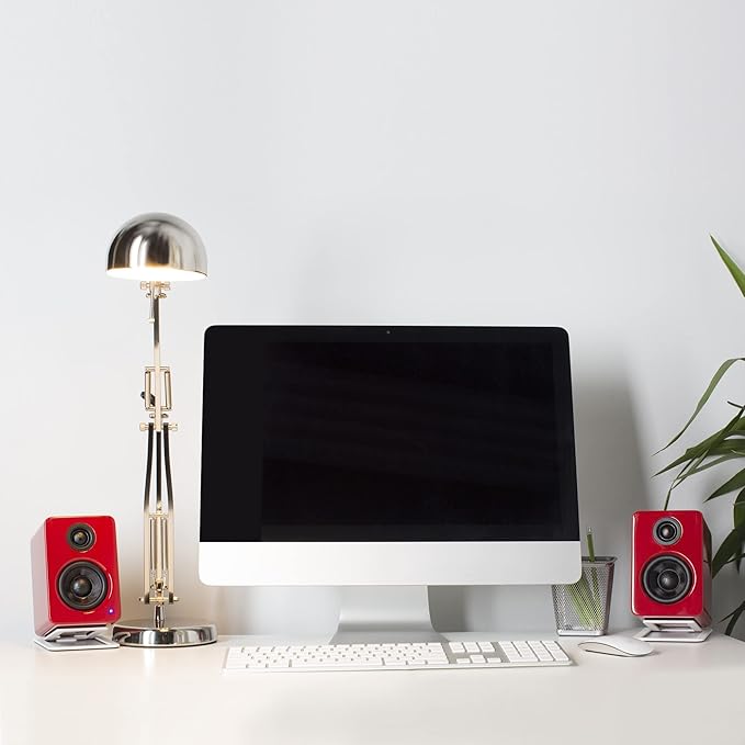 Kanto YU2GR PC Gaming Desktop Speakers | 3" Composite Drivers | 3/4" Silk Dome Tweeter | Class D Amplifier | 100 Watts | Built-in USB DAC | Subwoofer Output | Pair | Gloss Red