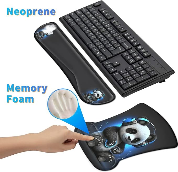 Ergonomic Mouse Pad with Wrist Support Gel Mouse Pads and Upgrade Keyboard Wrist Rest Pad Set, Coasters Non-Slip PU Base Mouse Mat for Office Gaming Computer Laptop Home, Panda