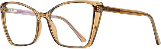 Blue Light Blocking Glasses for Women, Oversized Trendy Cat Eye Computer Gaming Glasses Anti Glare & UV Glare RF6204 (Coffee Brown Cateye Frame)
