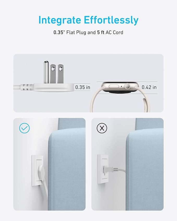 Anker 321 Power Strip with 20W USB-C, 3 Outlets and USB-C Charging for iPhone 15/14 Series, 5 ft Thin Cord and Flat Plug, Power Delivery, for Dorms, Home Office, Cruise, Travel, TUV Listed