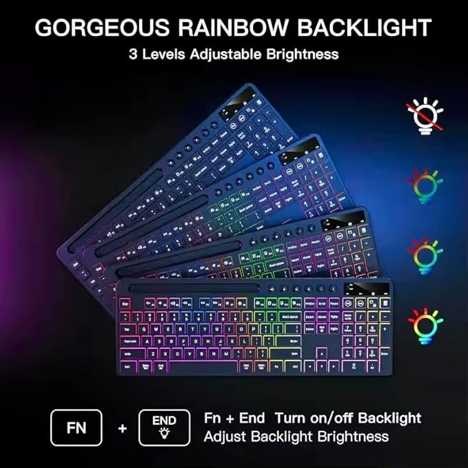 Wireless Keyboard and Mouse Combo, 2.4Ghz Rechargeable, 114-Key Full Size Keyboard with RGB Backlight, Phone Tablet Holder, Silent Ergonomic Keyboard & Mouse for Home, Office, Gaming