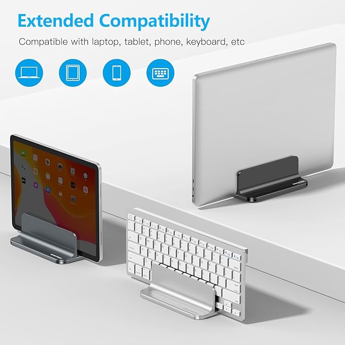 OMOTON Vertical Laptop Stand Holder, Desktop Aluminum Stand for MacBook with Adjustable Dock Size, Fits All MacBook, Surface, Chromebook and Gaming Laptops (Up to 17.3 inches),Black
