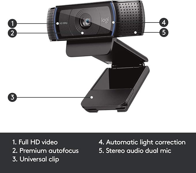Logitech HD Pro Webcam C920, Widescreen Video Calling and Recording, 1080p Camera, Desktop or Laptop Webcam