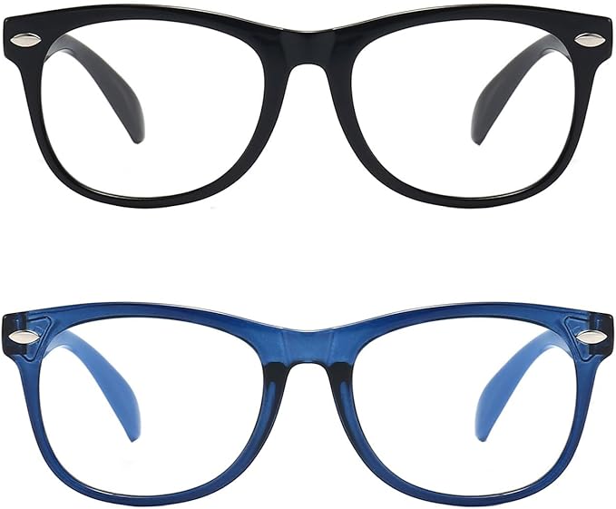 2 Pack kids Blue Light Blocking Glasses For Girls And Boys Computer Blue Light Blocking Glasses For Age 3-11 (Black + Dark blue)