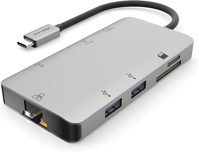 EZQuest USB C Hub Docking Station 8 in 1 with 4K HDMI, 1 Gbit Ethernet, 3 USB A 3.0 Ports, 1 USB-C PD/Data, SD/Micro SD for Work and Travel, Compatible with MacBook/Dell/HP/Lenovo/Laptops