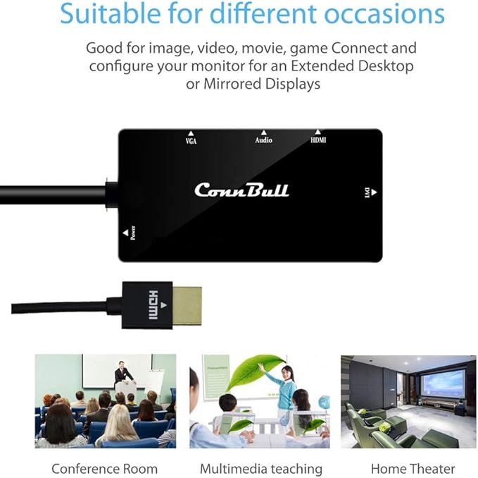 4-in-1 HDMI Adapter, Synchronous HDMI to VGA DVI HDMI Display Converter with Audio, 1080p Video for Laptop, Monitor, Projector (Black)