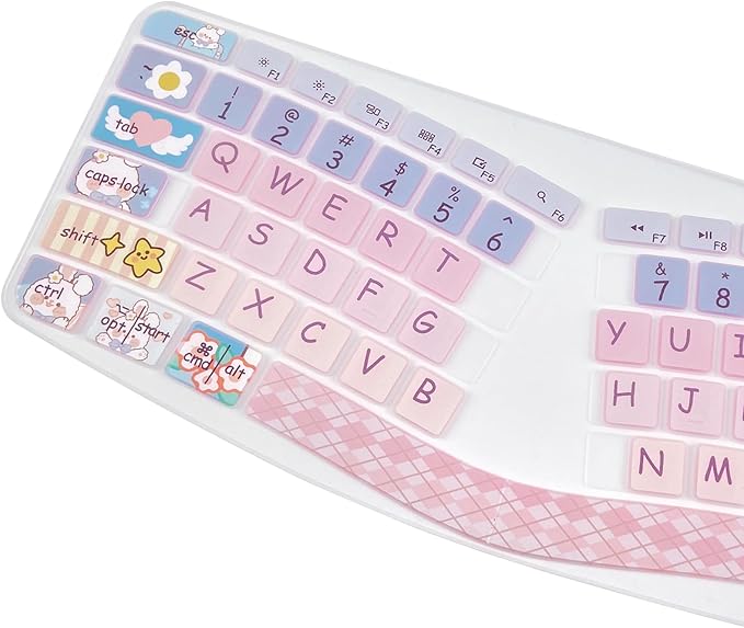 Cute Silicone Keyboard Cover for Logitech Ergo K860 Ergonomic Keyboard, US Layou, Cute Bunny