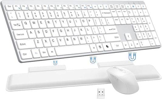 Wireless Keyboard and Mouse Combo, Full Size Silent Ultra Thin Keyboard with Magnetic Wrist Rest, Optical Mouse, 2.4G Lag-Free Cordless Mice Keyboard Set for Computer, Mac, Laptop, PC, Windows