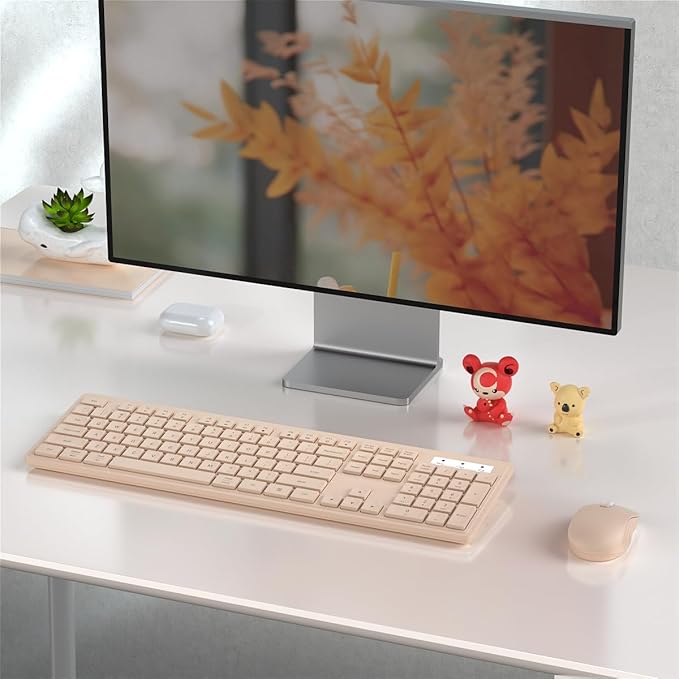Wireless Keyboard and Mouse, 2.4GHz Cordless Keyboard Mouse Combo, Optical Mouse, Plug and Play USB Receiver, Compatible with Windows, Mac, Laptop, and PC（Milk Tea）