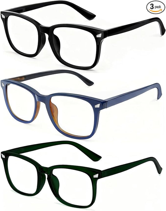Blue Light Glasses for Woman Men | 99% Blue Light Blocking Glasses | Computer Glassess | Gaming | TV Phone Screen Reader Square Frame | Anti Eyestrain & UV Glare,3 Pack