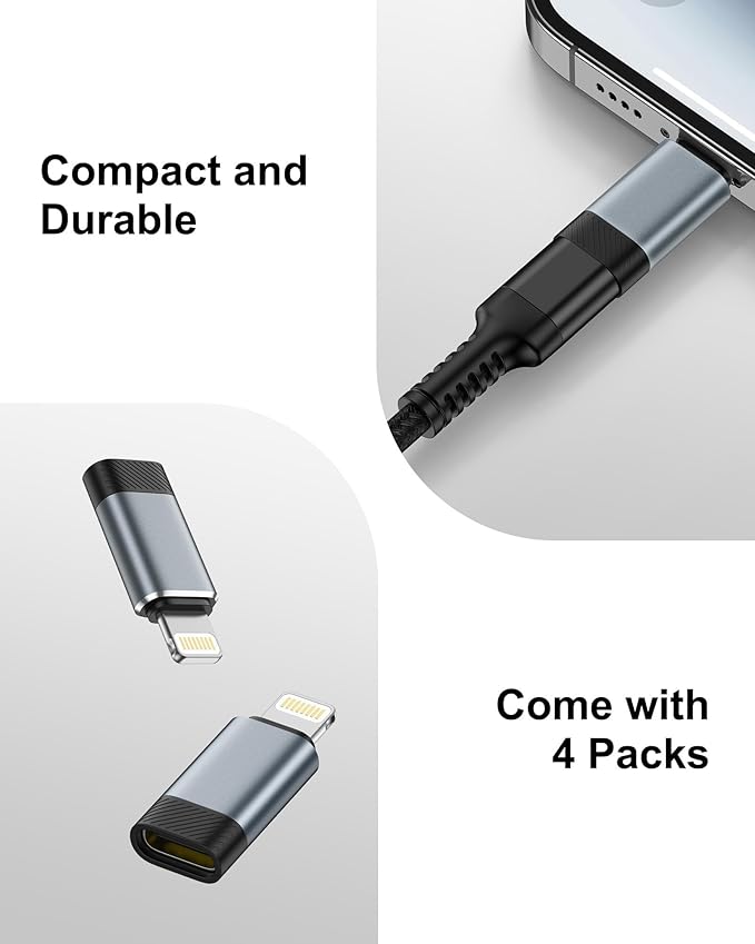 USB C to Lightning Adapter 4 Pack, USB-C Female to Lightning Male Converter for iPhone 14 13 12 11 Pro Max Plus XR SE, Fast Charging & Data Sync Type C to Lightning Adapter for AirPods (No Audio/OTG)