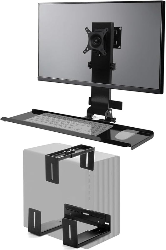 Monitor Wall Mount with Keyboard Tray and PC Wall Mount Set, Monitor and Keyboard Wall Mount Height Adjustable Fits 17"-32" Computer Screens, All in One PC Wall Mount with VESA Standard, 26" Wide Plat