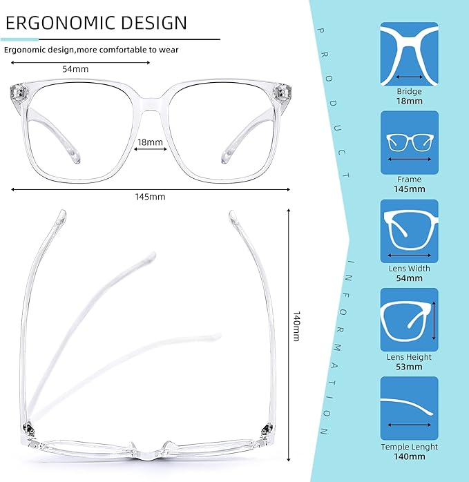 Oversized Square Blue Light Blocking Glasses for Women and Men - Gaming & Computer Anti-Fatigue