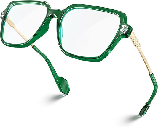 VISOONE Oversized Blue Light Blocking Glasses with Chic Square TR90 Frame and Metal Temple for Women Men REMY