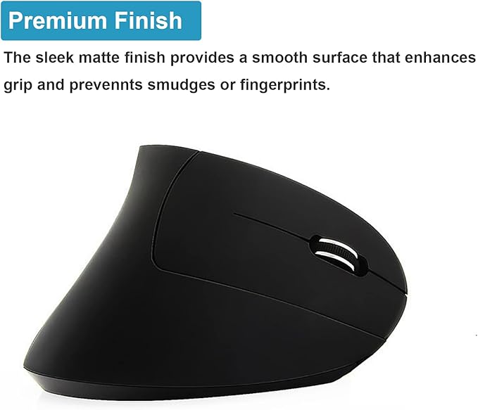 Vertical Mouse, 2.4G Wireless Ergonomic Optical Mouse 800/1200 /1600 DPI 6 Buttons Right Handed Gaming Mice for Laptop, Desktop, PC, MacBook (Black)