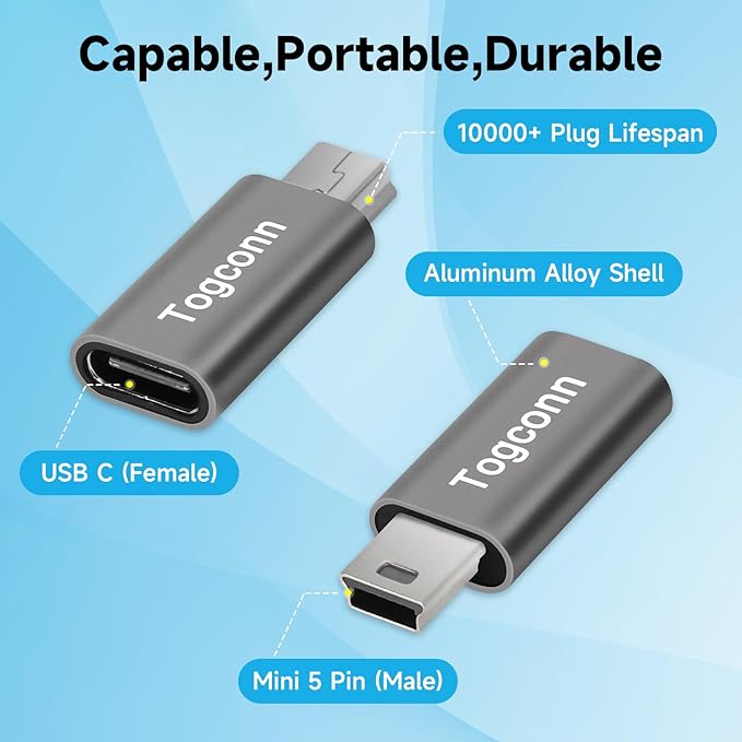 USB C to Mini USB Adapter 4 Pack, USB Type-C (Female) to Mini USB (Male) Converter Connector, Support Charging & Data Sync Compatible with GoPro Hero 3+, MP3 Players, Dash Cam, Digital Camera and more
