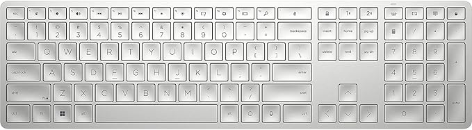 HP 970 Programmable Wireless Keyboard (Silver) - Bluetooth & 2.4 GHz Wireless Multi-Device Connectivity - USB-C Rechargeable Battery - 24 Programmable Keys - Works with Windows & MacOS (3Z729AA#ABA)
